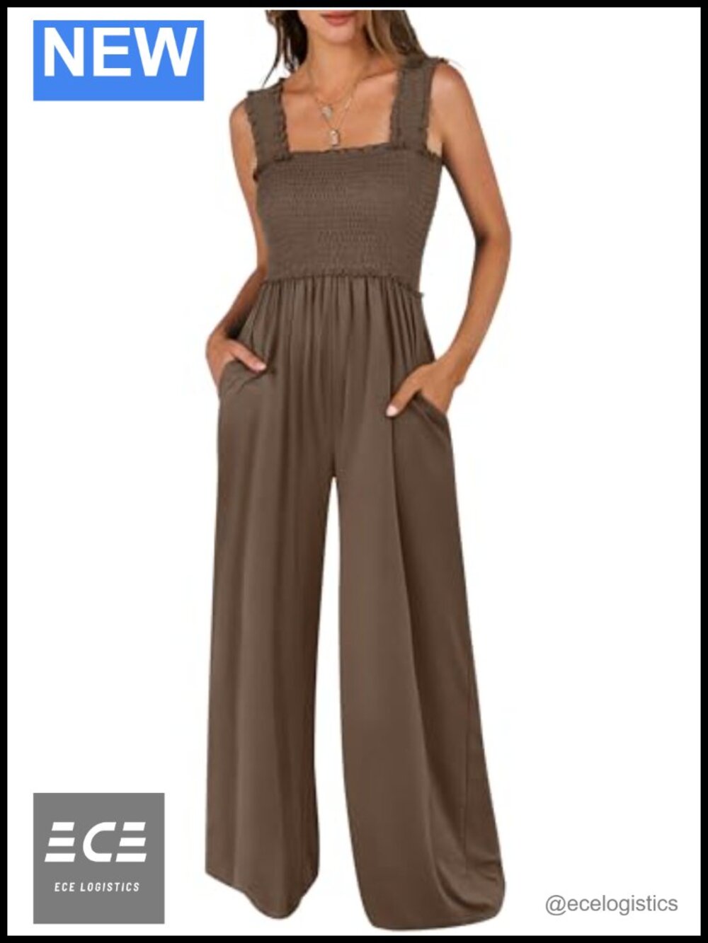 Smocked Sleeveless Wide Leg Jumpsuit Casual Vacation Outfit